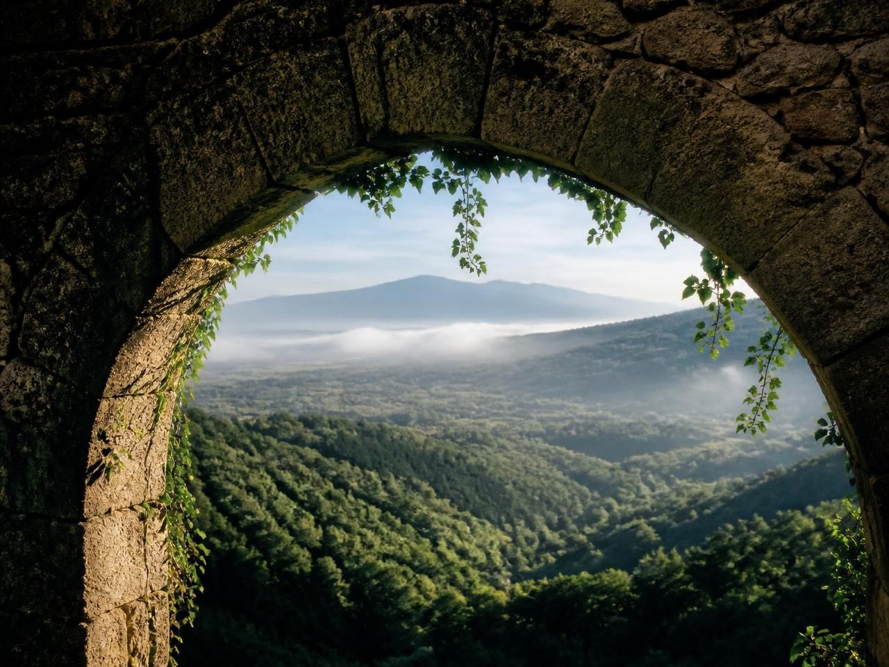 Arco in pietra del borgo antico di Celleno affacciato sulla valle