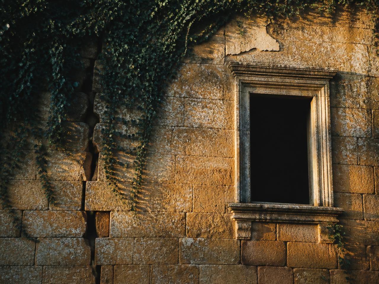 Muro in tufo lesionato di un edificio del borgo antico di Celleno